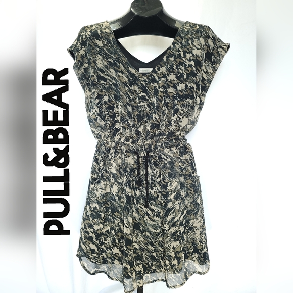 Pull&Bear Drawstring Pocketed Abstract Print Dress Size M - Picture 1 of 10